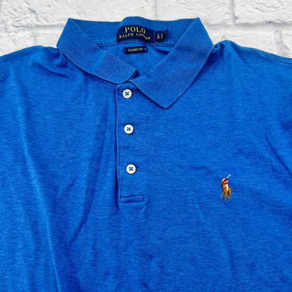 POLO RALPH LAUREN Men's Classic Fit Polo Shirt Large Blue Short Sleeve - Picture 2 of 9